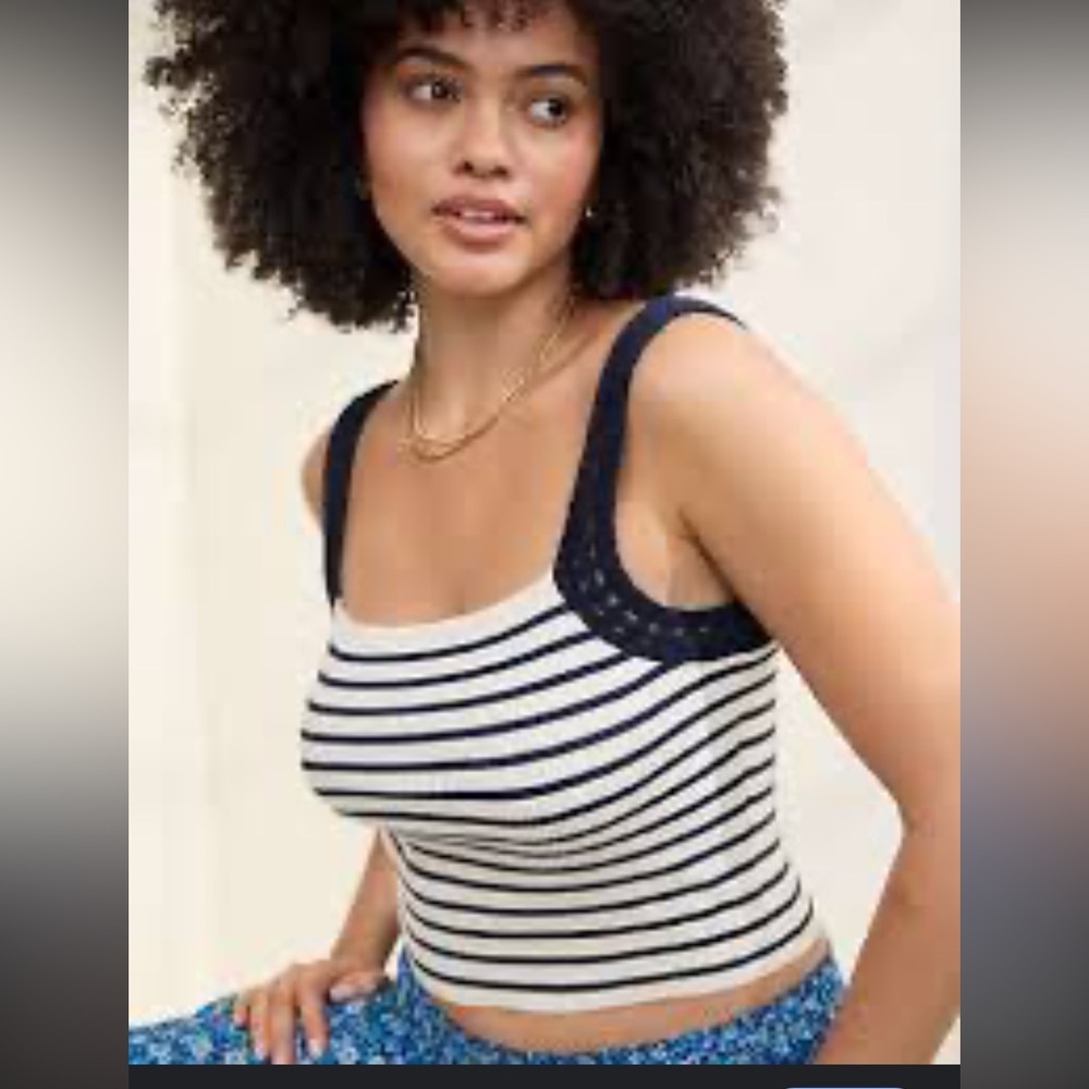 Aerie Navy and Cream Striped Crop Top